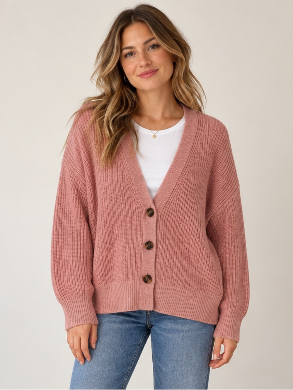 Ricki’s Pink chunky oversized Knit Button Front Cardigan Sweater Large - Picture 1 of 7